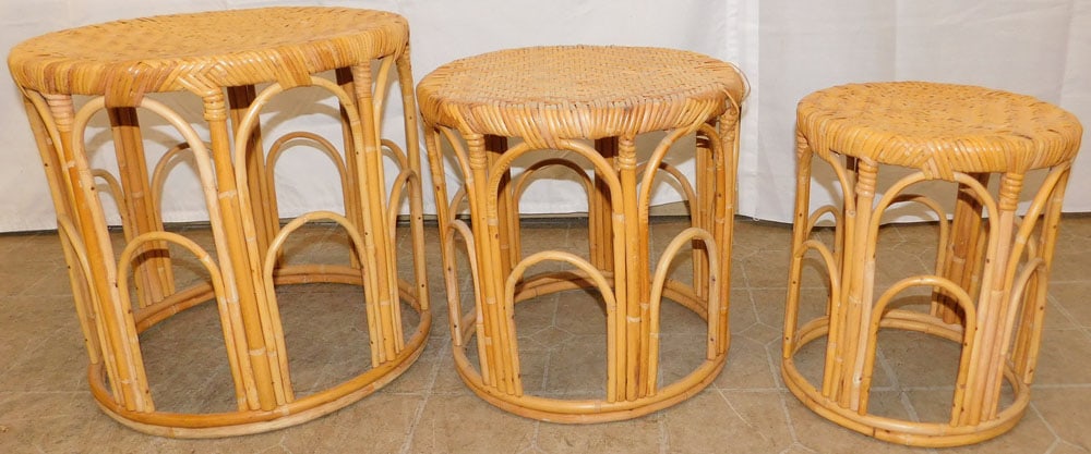 Three Graduated Rattan Nesting Stands - 2