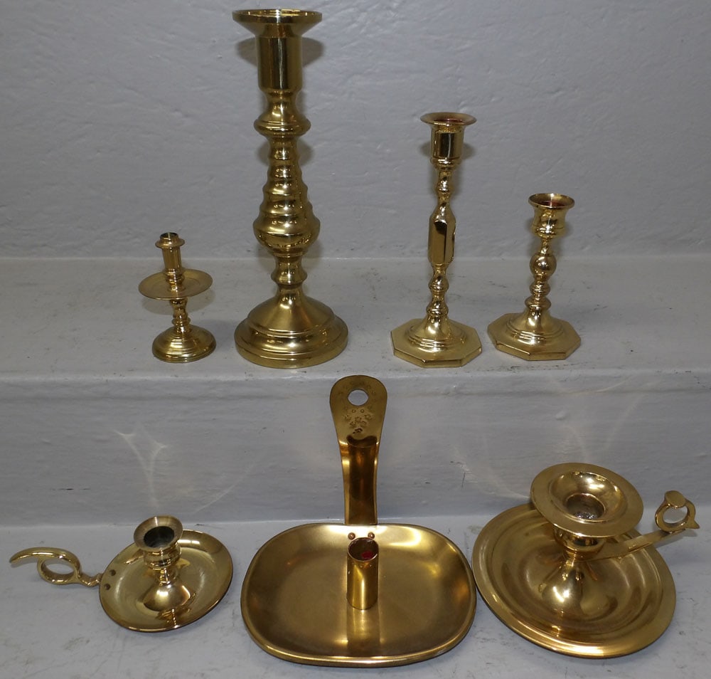 Lot of Brass Candlesticks, (Some Colonial Williamsburg, Baldwin & Harvin) (1 of 3)