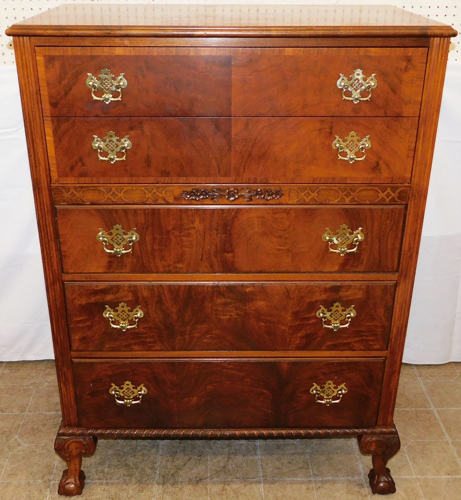 Walnut Five Drawer Chest with Ball & Claw Feet (1 of 6)