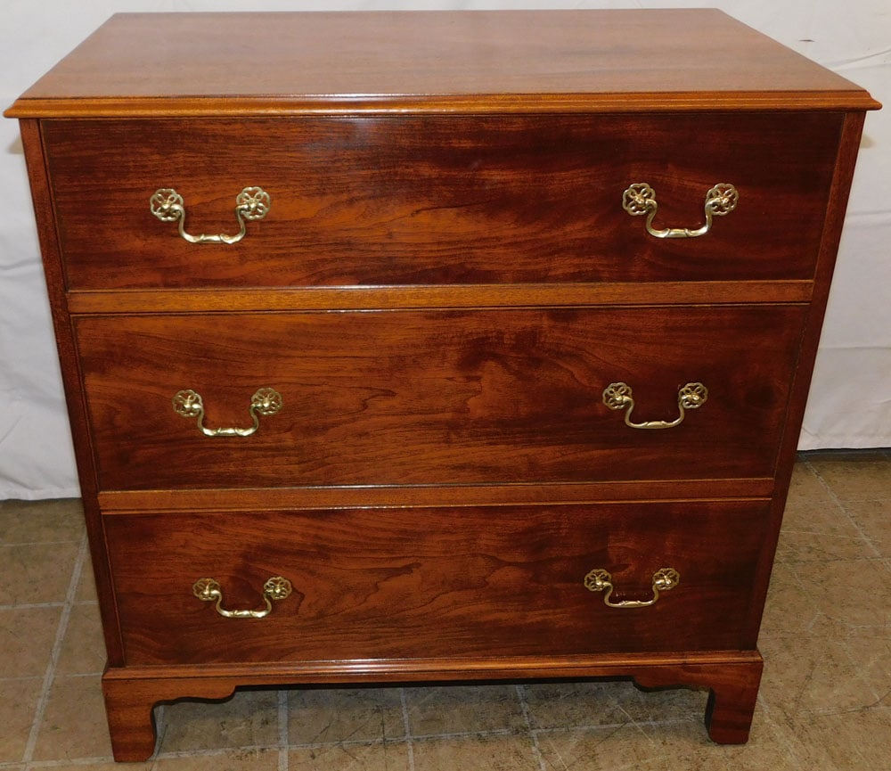 Mahogany Three Drawer Chest by Saybolt Cleland, Philadelphia: Mahogany Three Drawer Chest by Saybolt Cleland, Philadelphia. 30 3/4" H 30" W 18" D ALL DESCRIPTIONS AND ANY CONDITION STATEMENT GIVEN BY LANGSTON AUCTION GALLERY ARE STRICTLY OPINIONS AND