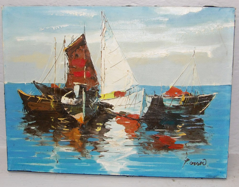 Small Impressionist Oil on Canvas of a Maritime Scene with Boats Artist Signed: Small Impressionist Oil on Canvas of a Maritime Scene with Boats Artist Signed. 12" x 16" ALL DESCRIPTIONS AND ANY CONDITION STATEMENT GIVEN BY LANGSTON AUCTION GALLERY ARE STRICTLY OPINIONS AND