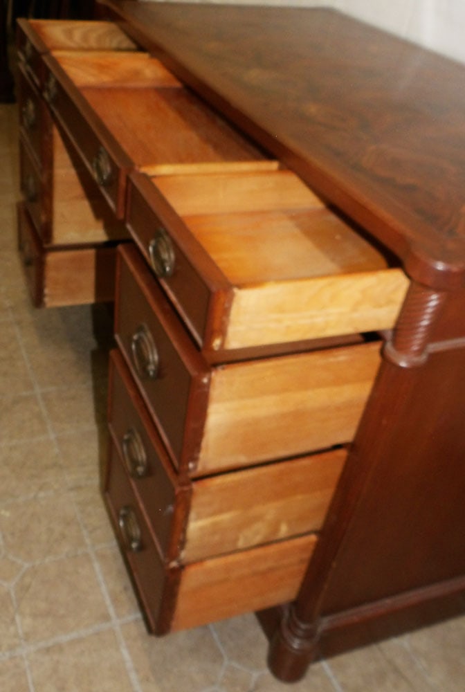 Burled Walnut Nine Drawer Desk with Fluted Corner Columns - 4
