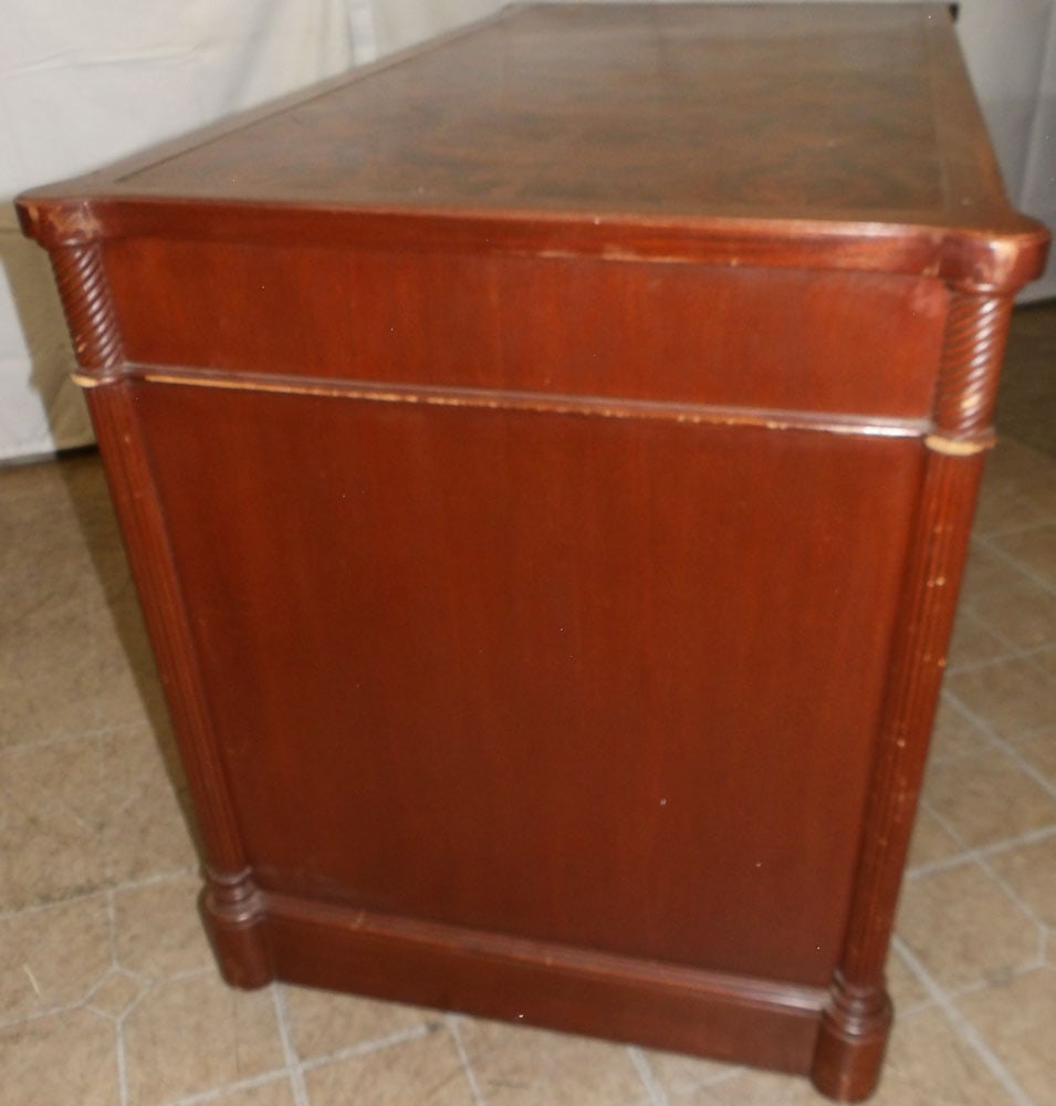 Burled Walnut Nine Drawer Desk with Fluted Corner Columns - 6