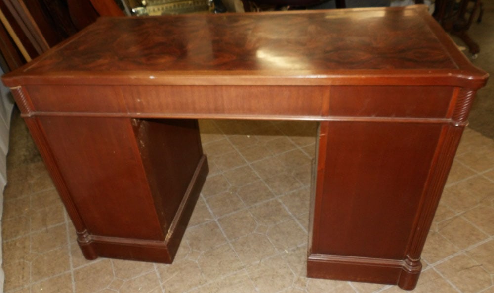 Burled Walnut Nine Drawer Desk with Fluted Corner Columns - 7