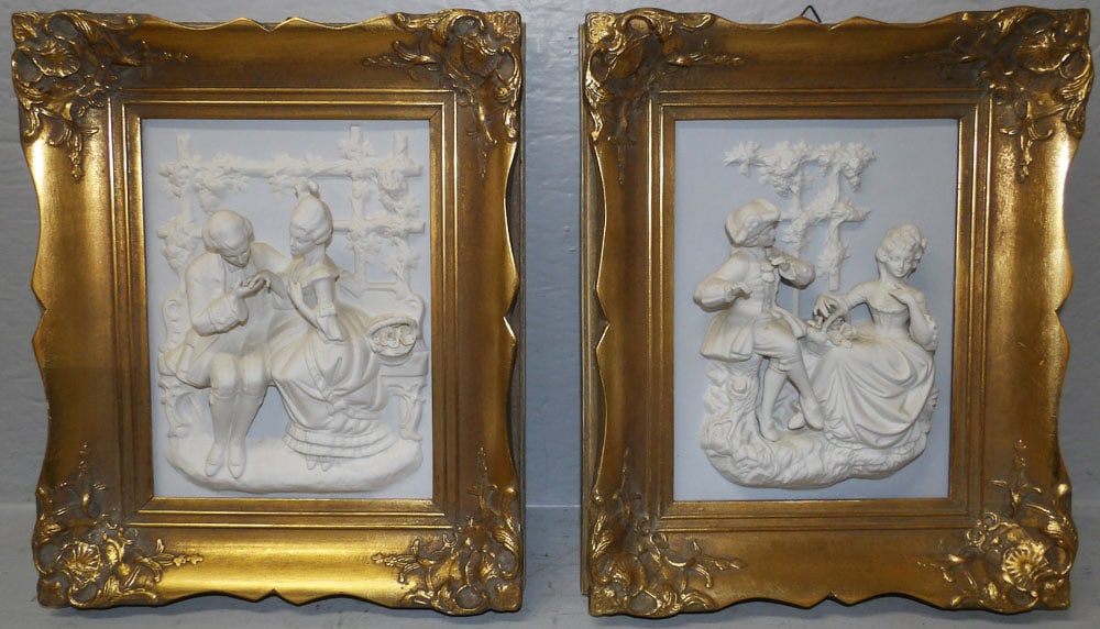Pair of Framed German Parian Style Figural Plaques: Pair of Framed German Parian Style Figural Plaques. 14" x 11 1/2" ALL DESCRIPTIONS AND ANY CONDITION STATEMENT GIVEN BY LANGSTON AUCTION GALLERY ARE STRICTLY OPINIONS AND LANGSTON'S SHALL HAVE NO