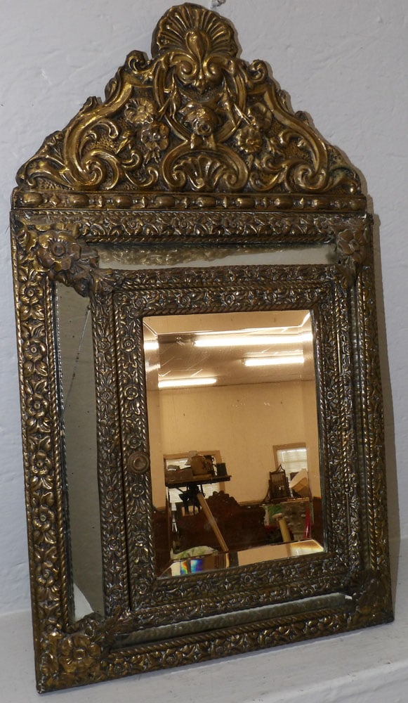 Antique Embossed Brass Hanging Venetian Mirror Cabinet (1 of 6)