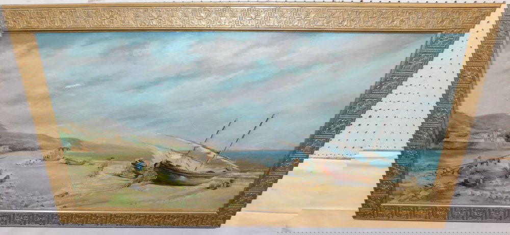 Antique Oil on Canvas Coastal Scene Artist Signed: Antique Oil on Canvas Coastal Scene Artist Signed . 28 1/2" x 51 1/4" ALL DESCRIPTIONS AND ANY CONDITION STATEMENT GIVEN BY LANGSTON AUCTION GALLERY ARE STRICTLY OPINIONS AND LANGSTON'S SHALL HAVE