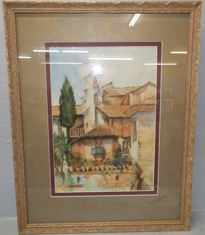 Framed Watercolor Artist Signed S. Ariza: Framed Watercolor Artist Signed S. Ariza. 25 1/4" x 20" ALL DESCRIPTIONS AND ANY CONDITION STATEMENT GIVEN BY LANGSTON AUCTION GALLERY ARE STRICTLY OPINIONS AND LANGSTON'S SHALL HAVE NO