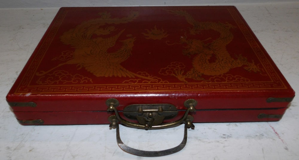Mahjong Game in Oriental Red Lacquered Case (1 of 6)