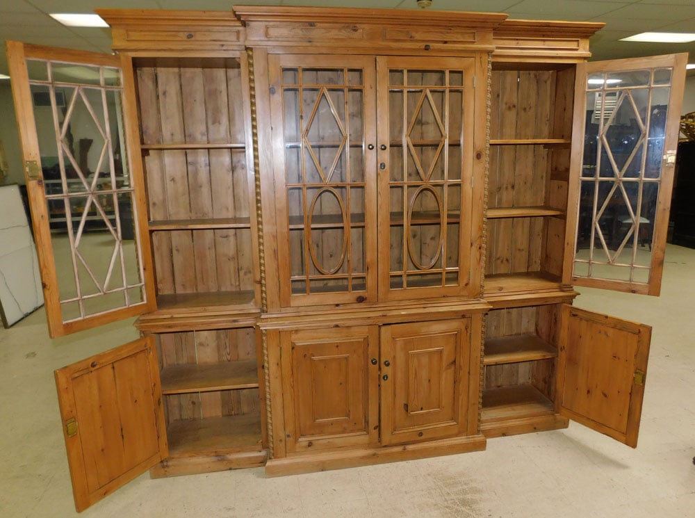 Bleached Pine Two Piece Glass Door Breakfront - 2