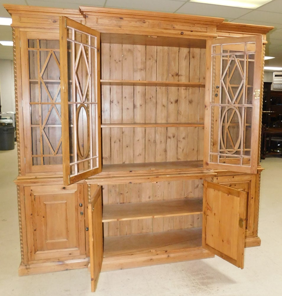 Bleached Pine Two Piece Glass Door Breakfront - 3