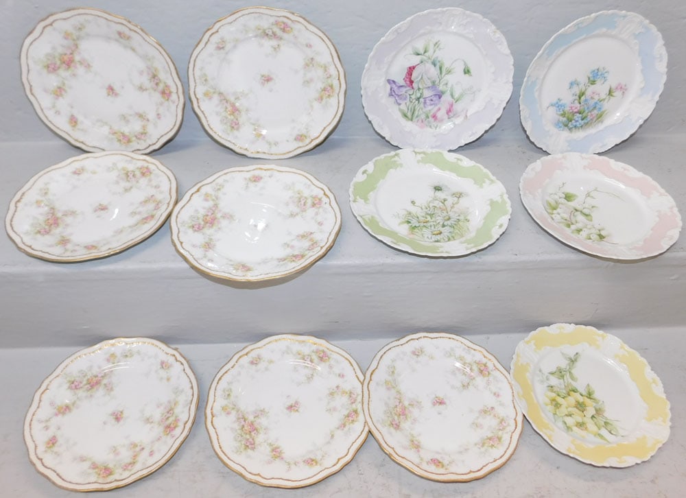 Twelve Limoges Hand Painted Porcelain Dessert Plates: Twelve Limoges Hand Painted Porcelain Dessert Plates . 7 1/2" Dia. ALL DESCRIPTIONS AND ANY CONDITION STATEMENT GIVEN BY LANGSTON AUCTION GALLERY ARE STRICTLY OPINIONS AND LANGSTON'S SHALL HAVE NO RES