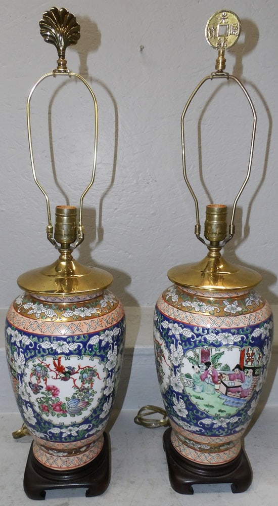 Pair of Oriental Porcelain Vases Made Into Lamps (1 of 6)