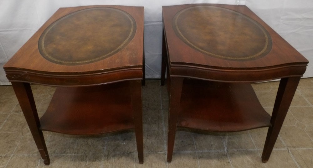 Pair of Mahogany & Tooled Leather Top End Tables (1 of 5)