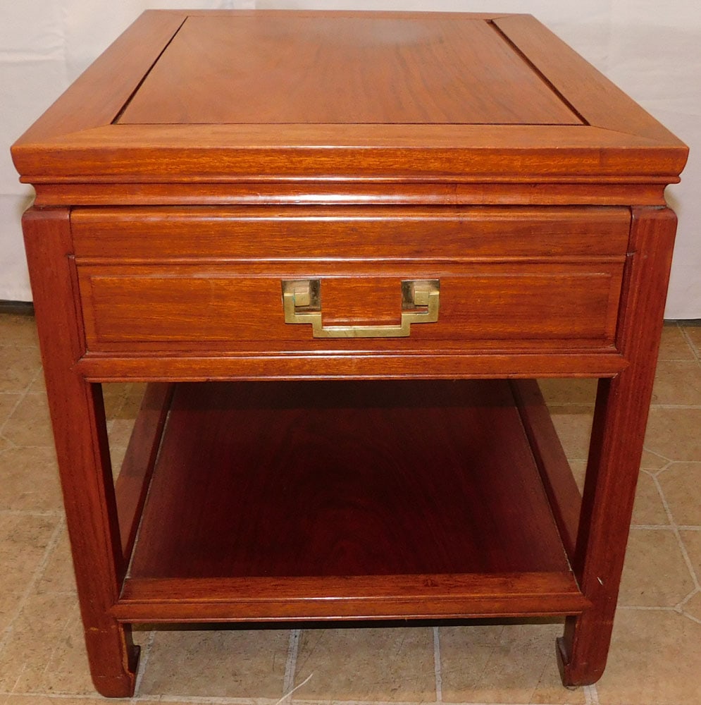 Oriental Teak Wood One Drawer End Table (1 of 4)
