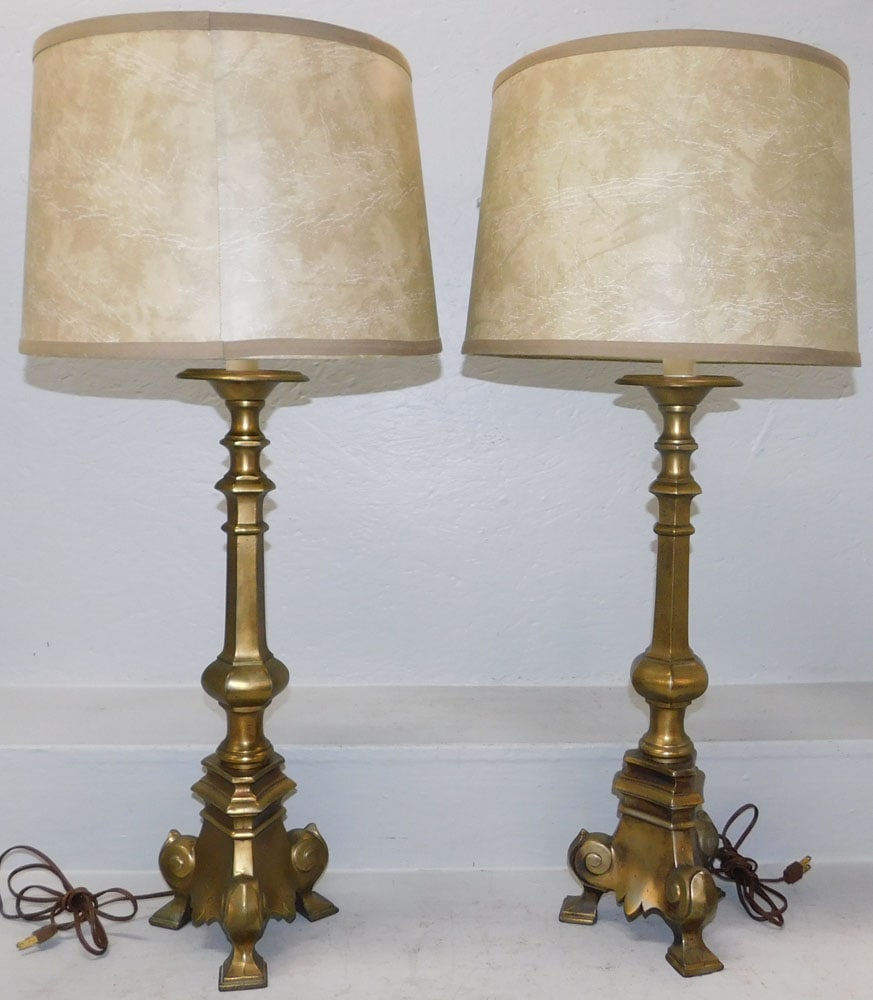 Pair of Gilded Metal Pricket Stick Lamps (1 of 5)