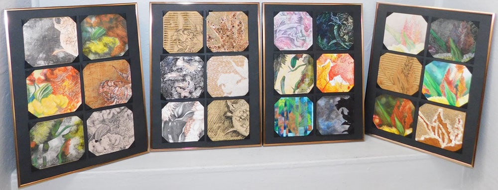 Four Framed Hand Colored Botanical Collages: Four Framed Hand Colored Botanical Collages . 20 1/4" x 15 1/4" ALL DESCRIPTIONS AND ANY CONDITION STATEMENT GIVEN BY LANGSTON AUCTION GALLERY ARE STRICTLY OPINIONS AND LANGSTON'S SHALL HAVE NO RESPON