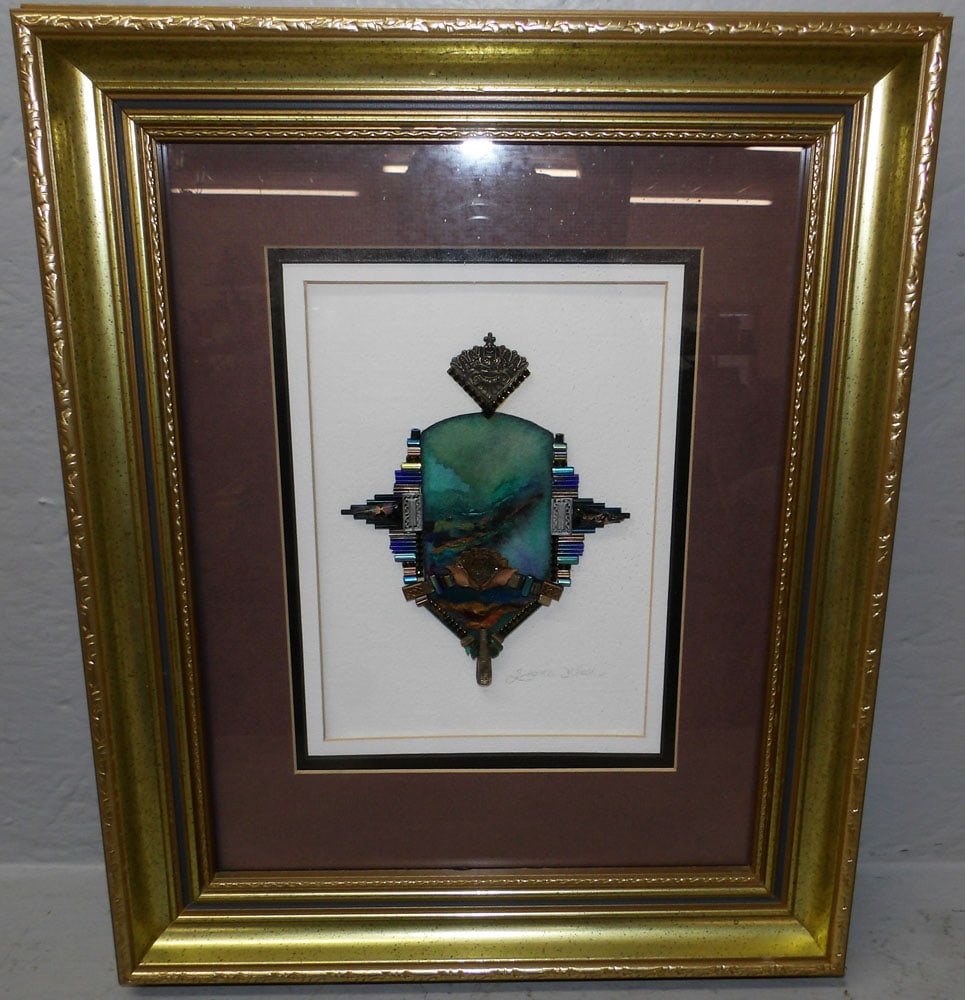 Framed Stone & Metal Mixed Media Element Artist Signed: Framed Stone & Metal Mixed Media Element Artist Signed . 17 1/2" x 14 3/4" ALL DESCRIPTIONS AND ANY CONDITION STATEMENT GIVEN BY LANGSTON AUCTION GALLERY ARE STRICTLY OPINIONS AND LANGSTON'S SHALL HAV