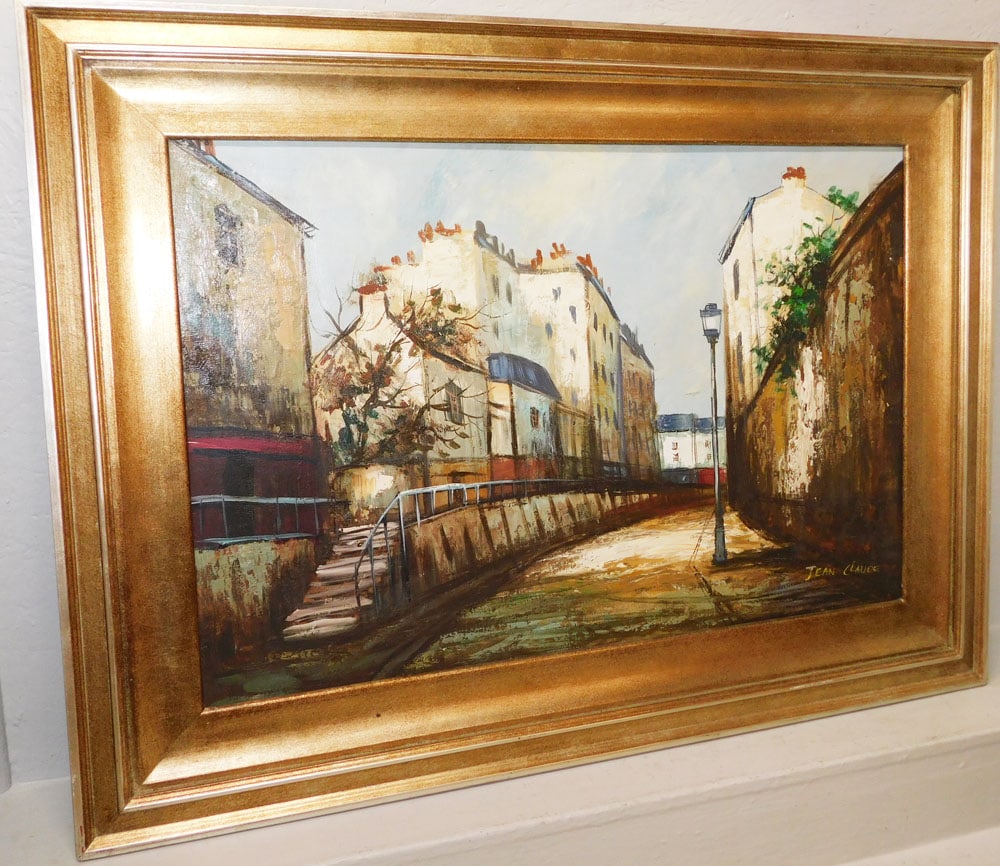 Framed Oil on Canvas Street Scene Artist Signed Jean Claude: Framed Oil on Canvas Street Scene Artist Signed Jean Claude. 34" x 46" ALL DESCRIPTIONS AND ANY CONDITION STATEMENT GIVEN BY LANGSTON AUCTION GALLERY ARE STRICTLY OPINIONS AND LANGSTON'S SHALL HAVE