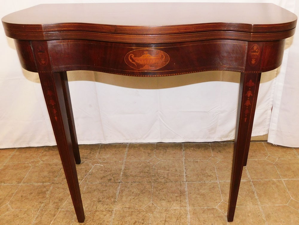 Mahogany Urn & Bellflower Inlaid Fold Over Top Game Table (1 of 11)