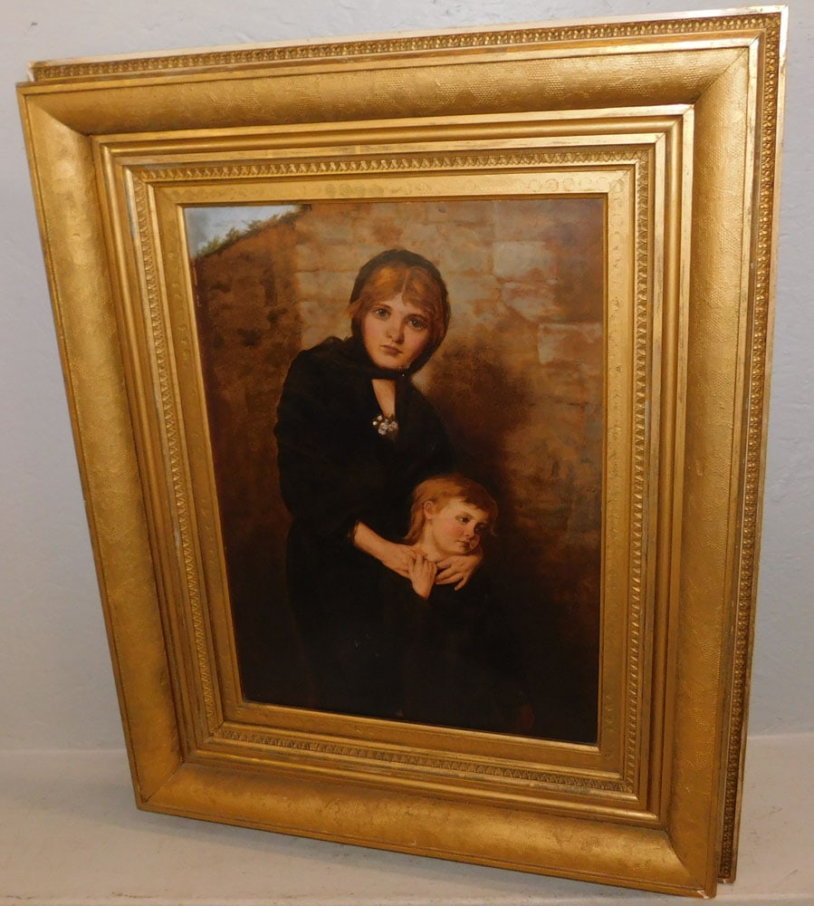 Antique Oil on Board of Mother & Child in Gilded Frame: Antique Oil on Board of Mother & Child in Gilded Frame. 32" x 26 1/4' ALL DESCRIPTIONS AND ANY CONDITION STATEMENT GIVEN BY LANGSTON AUCTION GALLERY ARE STRICTLY OPINIONS AND LANGSTON'S SHALL HAVE