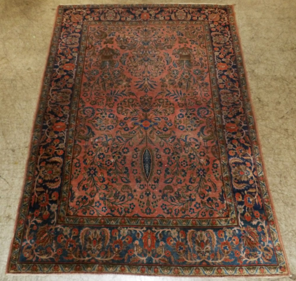 4' 4" x 6' 2" Antique Hand Made Oriental Rug: 4' 4" x 6' 2" Antique Hand Made Oriental Rug. ALL DESCRIPTIONS AND ANY CONDITION STATEMENT GIVEN BY LANGSTON AUCTION GALLERY ARE STRICTLY OPINIONS AND LANGSTON'S SHALL HAVE NO RESPONSIBILITY FOR