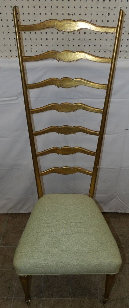 Gilded Wood High Back Chair: Gilded Wood High Back Chair. 51" H 18" W 20" D ALL DESCRIPTIONS AND ANY CONDITION STATEMENT GIVEN BY LANGSTON AUCTION GALLERY ARE STRICTLY OPINIONS AND LANGSTON'S SHALL HAVE NO RESPONSIBILITY FOR