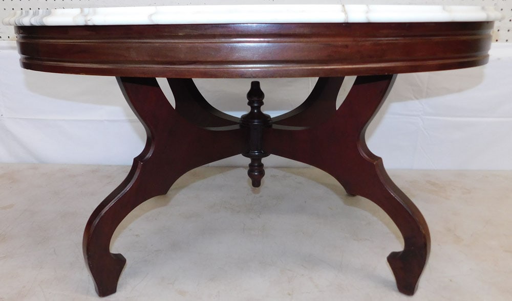 Mahogany Marble Top Oval Form Coffee Table (1 of 3)