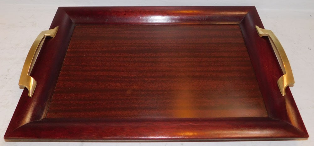 Mahogany Tray with Brass Handles: Mahogany Tray with Brass Handles . 20 3/4" x 14" ALL DESCRIPTIONS AND ANY CONDITION STATEMENT GIVEN BY LANGSTON AUCTION GALLERY ARE STRICTLY OPINIONS AND LANGSTON'S SHALL HAVE NO RESPONSIBILITY FOR