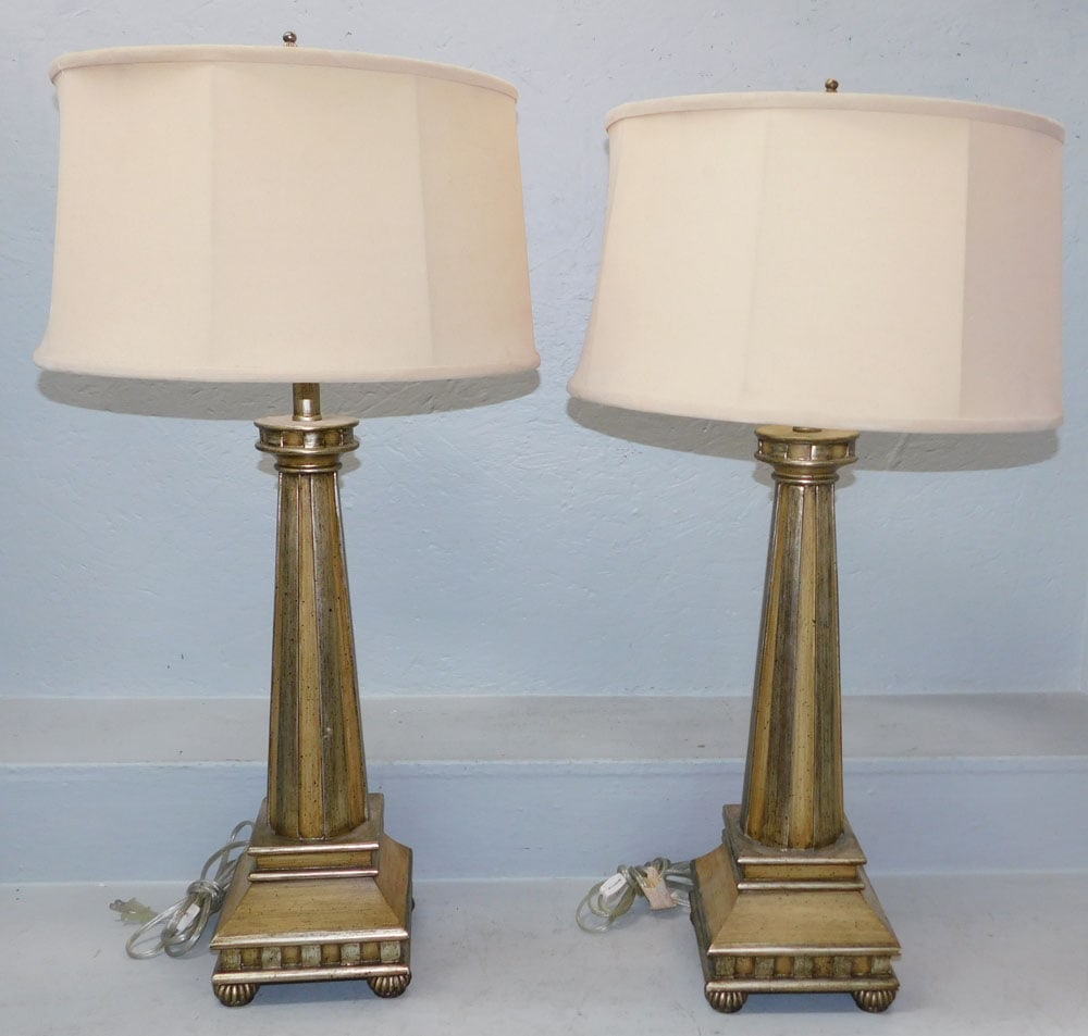 Painted Resin Decorative Column Lamps: Painted Resin Decorative Column Lamps . 36" H 18" Dia. ALL DESCRIPTIONS AND ANY CONDITION STATEMENT GIVEN BY LANGSTON AUCTION GALLERY ARE STRICTLY OPINIONS AND LANGSTON'S SHALL HAVE NO