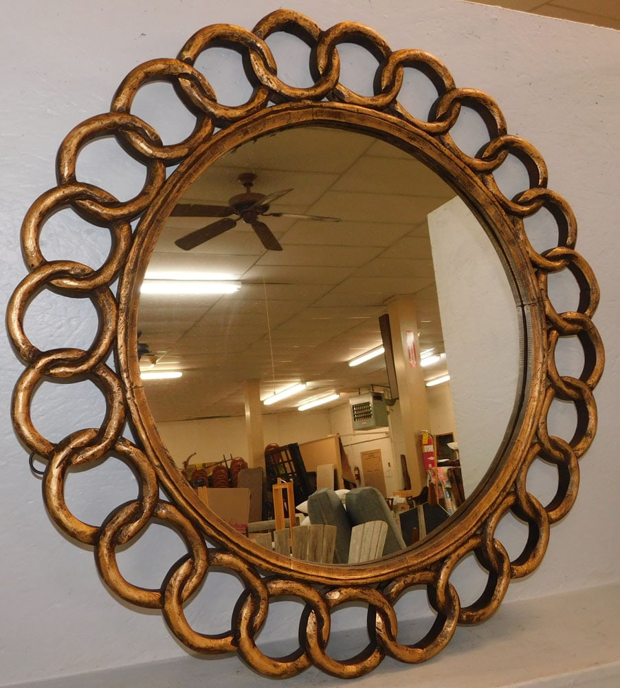 Gilded Carved Wood Round Mirror (1 of 3)