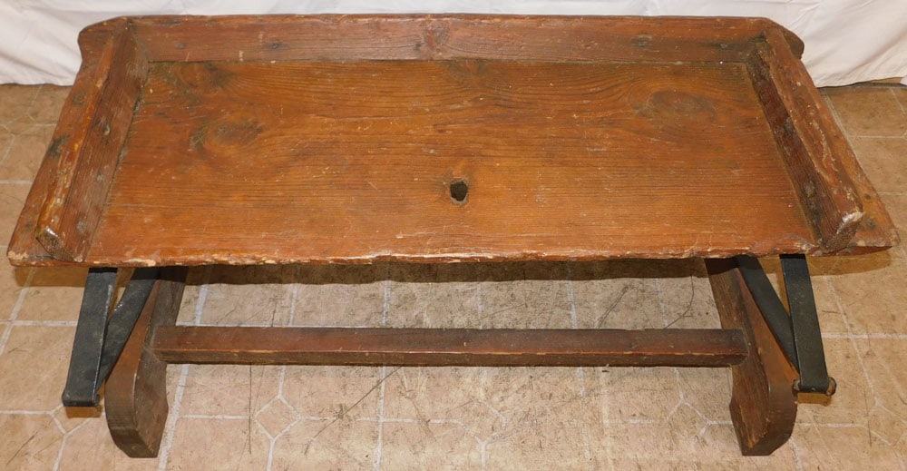 Primitive Pine & Wrought Iron Buggy Bench - 2