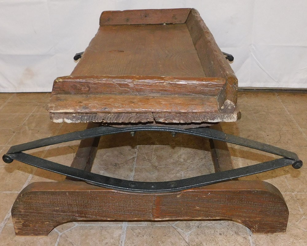 Primitive Pine & Wrought Iron Buggy Bench - 3