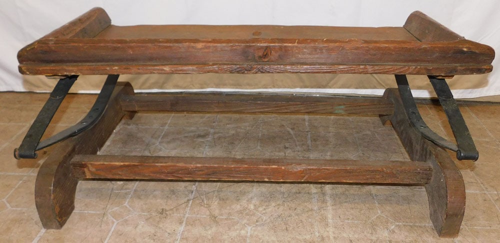 Primitive Pine & Wrought Iron Buggy Bench - 4