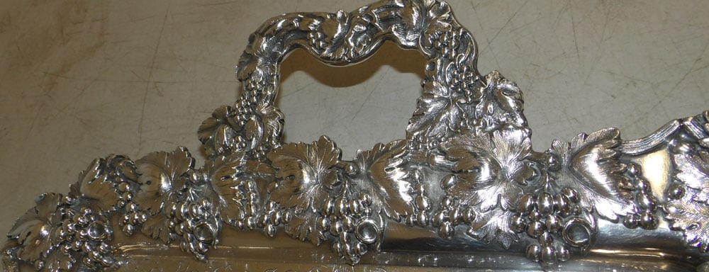 Ornate Silverplated Serving Tray with Grape & Cable Border - 2