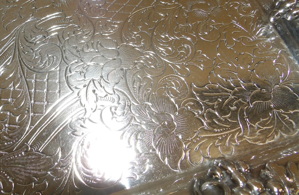 Ornate Silverplated Serving Tray with Grape & Cable Border - 5