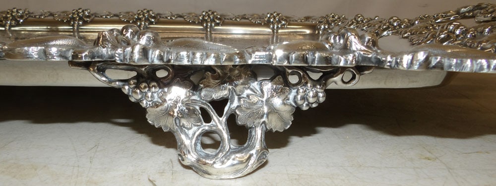 Ornate Silverplated Serving Tray with Grape & Cable Border - 7