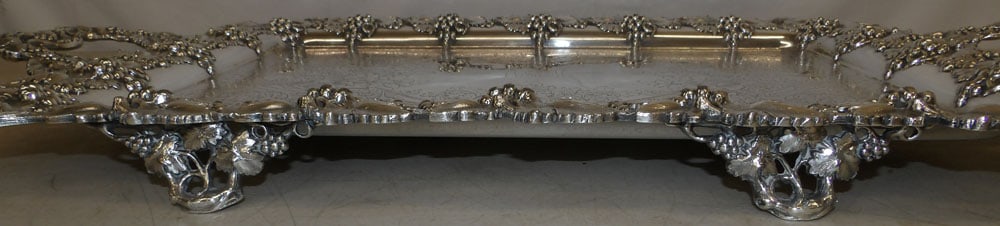 Ornate Silverplated Serving Tray with Grape & Cable Border - 8