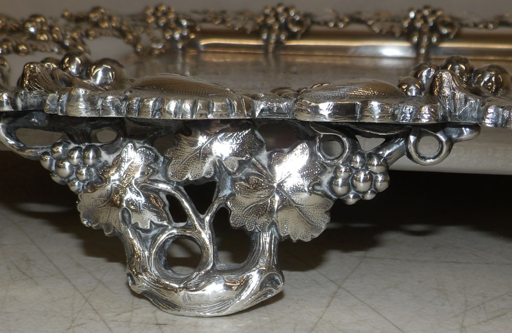 Ornate Silverplated Serving Tray with Grape & Cable Border - 9