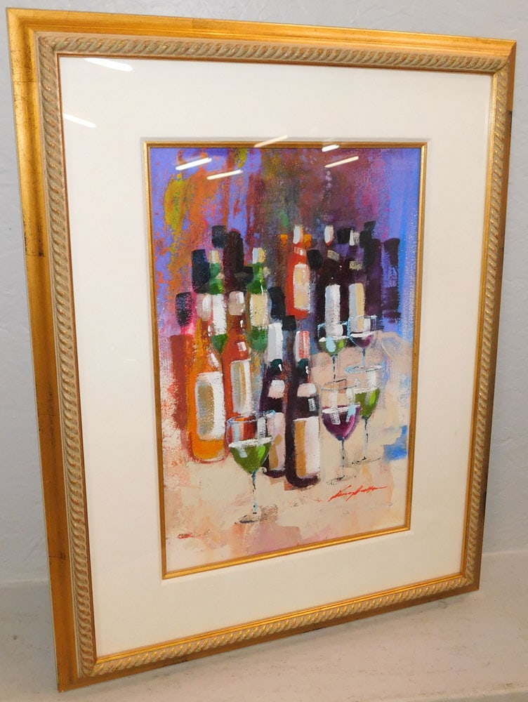 Framed Watercolor of Wine Motif by Hallam: Framed Watercolor of Wine Motif by Hallam . 25 3/4" x 20 1/4" ALL DESCRIPTIONS AND ANY CONDITION STATEMENT GIVEN BY LANGSTON AUCTION GALLERY ARE STRICTLY OPINIONS AND LANGSTON'S SHALL HAVE NO