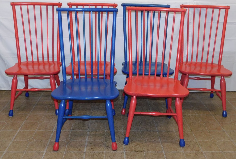 Set of Six Modern Painted Wood Dining Chairs: Set of Six Modern Painted Wood Dining Chairs. 41" H 20 1/4" W 18 1/4" D ALL DESCRIPTIONS AND ANY CONDITION STATEMENT GIVEN BY LANGSTON AUCTION GALLERY ARE STRICTLY OPINIONS AND LANGSTON'S SHALL HAVE