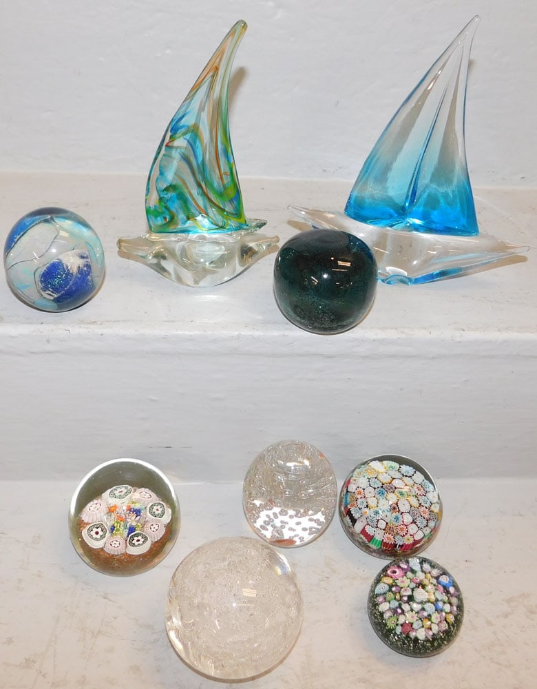 Nine Art Glass Paperweights, (Two Signed): Nine Art Glass Paperweights, (Two Signed). 7" H 7" W ALL DESCRIPTIONS AND ANY CONDITION STATEMENT GIVEN BY LANGSTON AUCTION GALLERY ARE STRICTLY OPINIONS AND LANGSTON'S SHALL HAVE NO RESPONSIBILITY