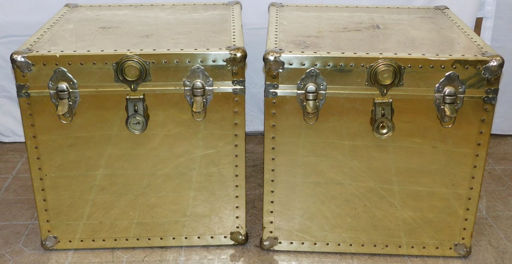 Pair of Brass & Cedar Lined Foot Lockers: Pair of Brass & Cedar Lined Foot Lockers . 22 1/2" H 22 1/2" Dia. ALL DESCRIPTIONS AND ANY CONDITION STATEMENT GIVEN BY LANGSTON AUCTION GALLERY ARE STRICTLY OPINIONS AND LANGSTON'S SHALL HAVE NO