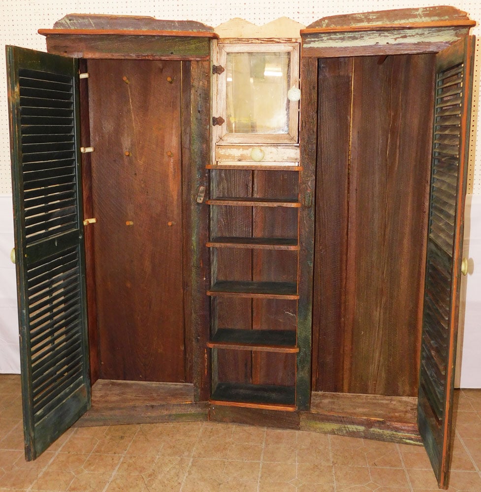 Antique Pine Shutter Door Cupboard - 4