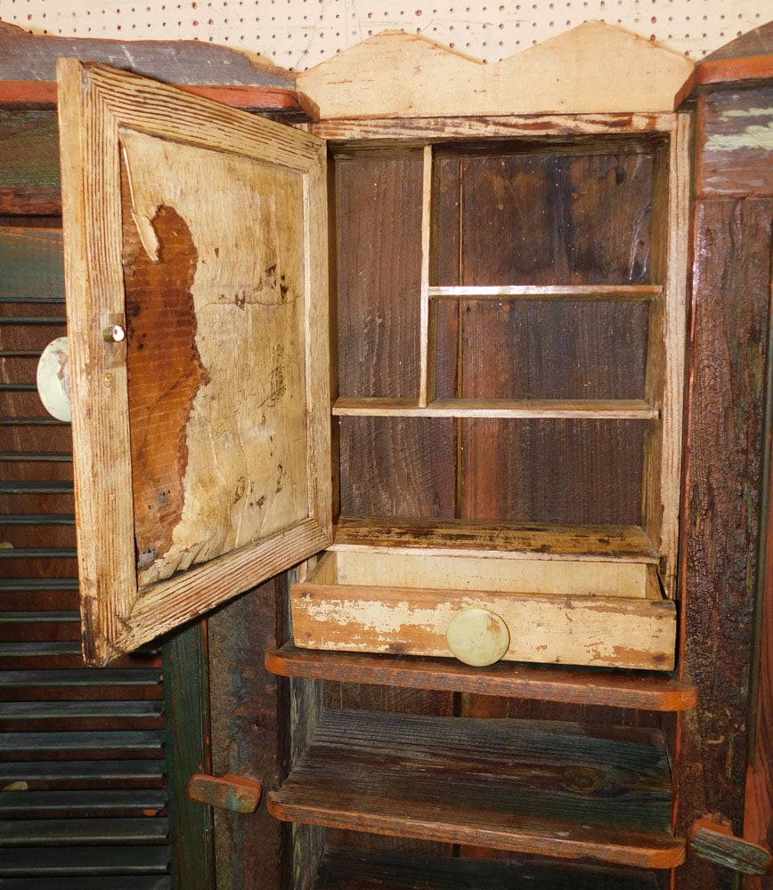 Antique Pine Shutter Door Cupboard - 8