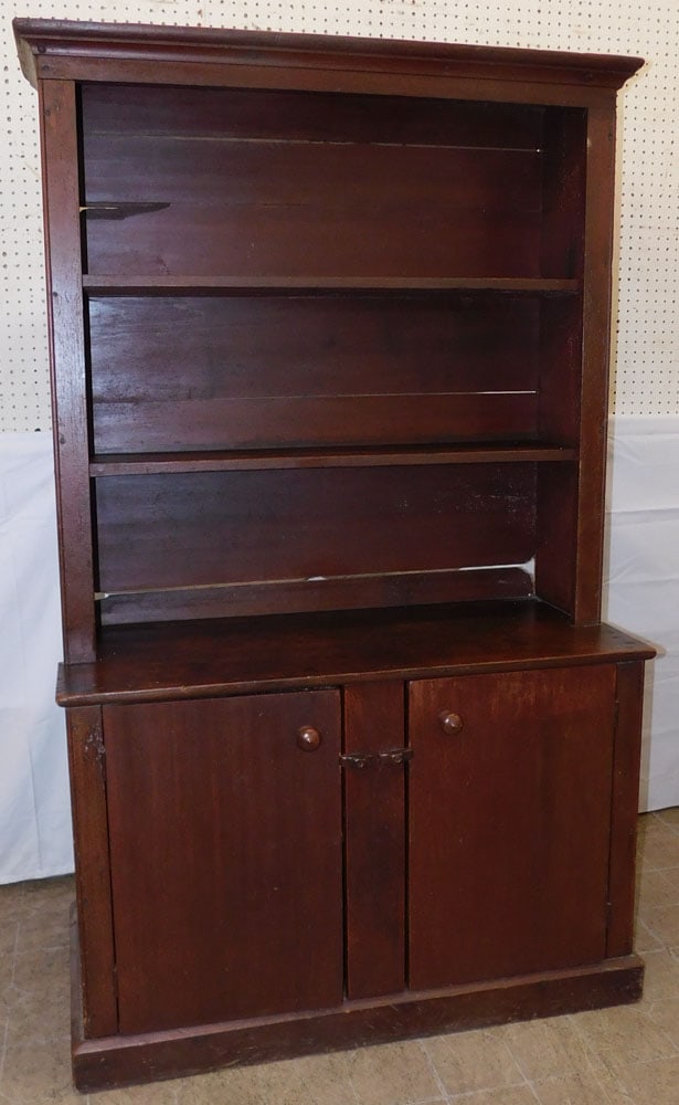 19th Century Pine Step Back Cupboard: 19th Century Pine Step Back Cupboard . 70 3/4" H 42 1/4" W 19" D ALL DESCRIPTIONS AND ANY CONDITION STATEMENT GIVEN BY LANGSTON AUCTION GALLERY ARE STRICTLY OPINIONS AND LANGSTON'S SHALL HAVE NO