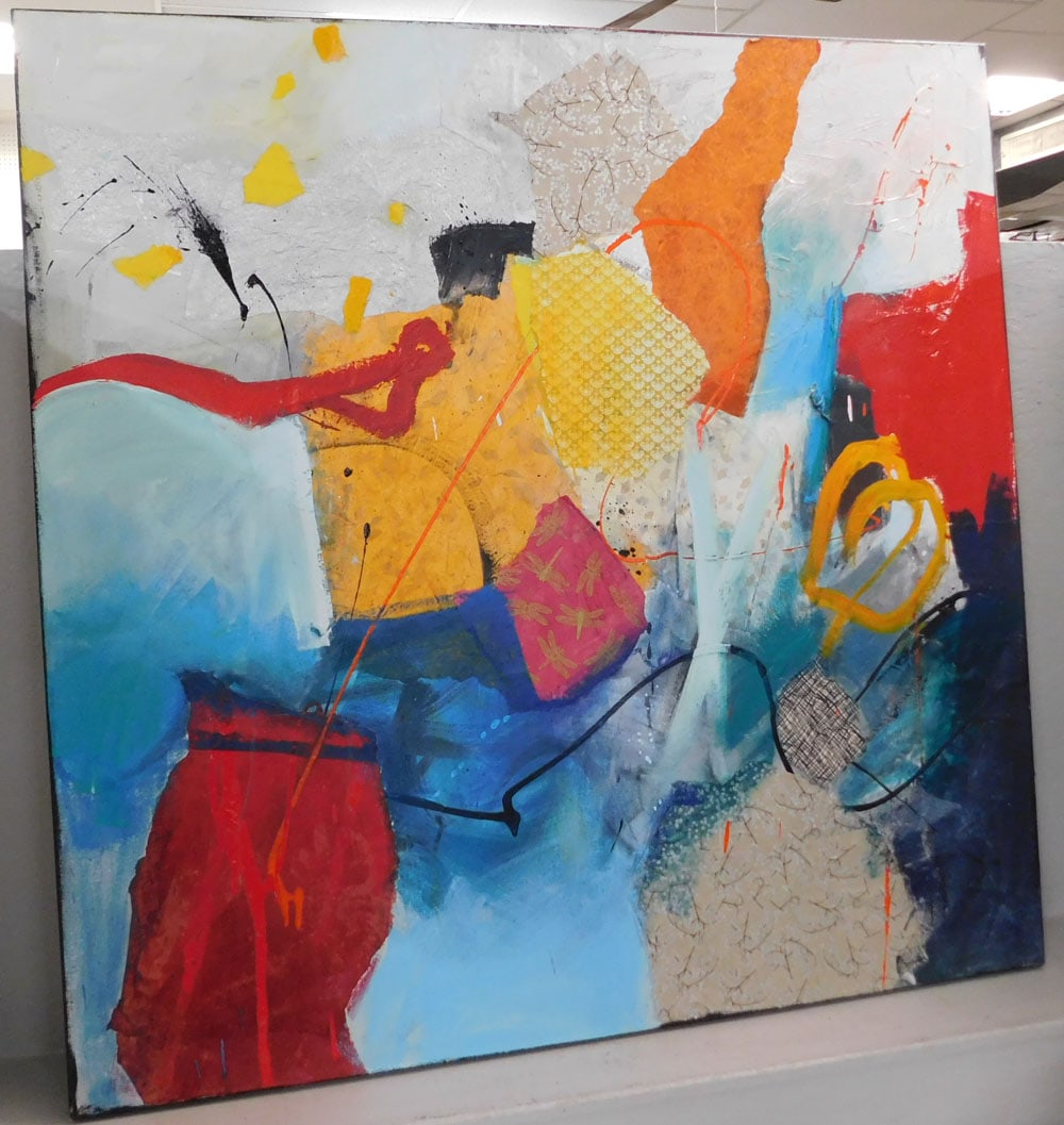 Large Oil on Canvas Abstract Artist Signed: Large Oil on Canvas Abstract Artist Signed . 48" x 48" ALL DESCRIPTIONS AND ANY CONDITION STATEMENT GIVEN BY LANGSTON AUCTION GALLERY ARE STRICTLY OPINIONS AND LANGSTON'S SHALL HAVE NO