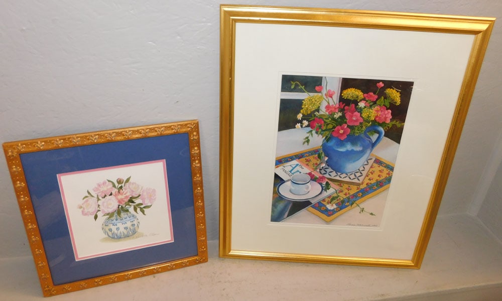 Two Framed Watercolors Still Life Artist Signed: Two Framed Watercolors Still Life Artist Signed. 24 1/4" x 20 1/4" ALL DESCRIPTIONS AND ANY CONDITION STATEMENT GIVEN BY LANGSTON AUCTION GALLERY ARE STRICTLY OPINIONS AND LANGSTON'S SHALL HAVE NO