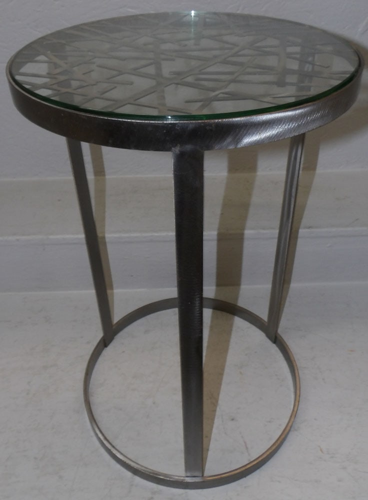 Steel & Glass Top Modern Round Stand (1 of 3)