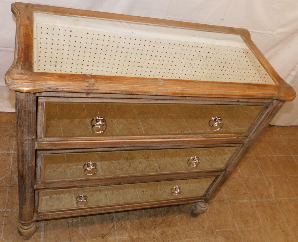 Mirror & Bleached Pine Modern Three Drawer Bed Side Chest - 2